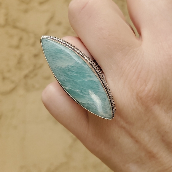 New Oversized Amazonite 925 Silver Statement Ring. - Picture 6 of 14